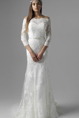 Robe de mariée longue dans l'eglise ceinture avec perle d'epaule ecrite avec manche 3/4