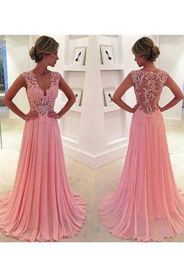 Robe de soirée naturel de traîne courte avec sans manches v encolure avec chiffon