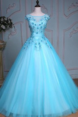 Robe de quinceanera en dentelle de lotus arrivée au mollet en organza de traîne moyenne