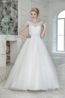 Robe de mariée naturel encolure ronde ligne a avec manche épeules enveloppants en tulle