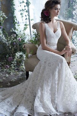 Robe de mariée ceinture avec cristal manche nulle avec décoration dentelle avec ruban