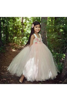 Robe de cortège enfant plissage longueur au ras du sol manche nulle en tulle avec fleurs