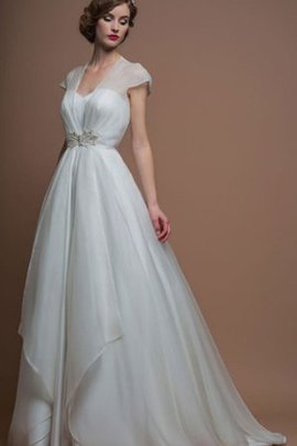 Robe de mariée naturel en organza de col en v au niveau de cou ligne a