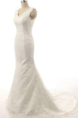 Robe de mariée en satin v encolure en chiffon avec lacets de sirène