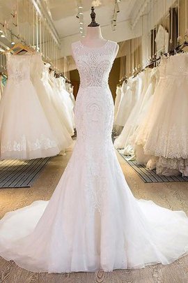 Robe de mariée naturel encolure ronde de traîne courte de sirène manche nulle