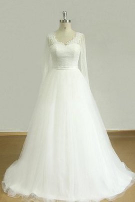 Robe de mariée avec perle ceinture en dentelle ligne a en tulle