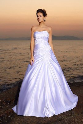 Robe de mariée longue avec sans manches de bustier en satin avec perle