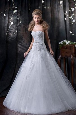 Robe de mariée longue naturel en tulle appliques col en forme de cœur