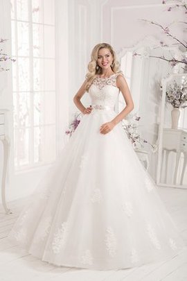 Robe de mariée festonné classique avec décoration dentelle manche nulle en organza