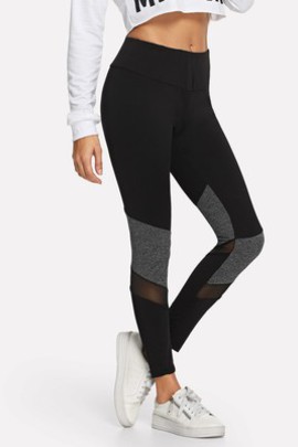 Legging à panneau effet coupé-cousu en tulle