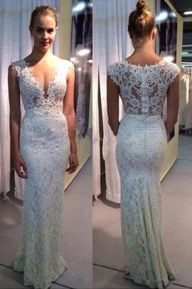 Robe de mariée avec sans manches v encolure en dentelle de lotus avec zip