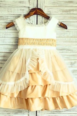 Robe de cortège enfant naturel avec fleurs en satin ligne a arrivée au mollet