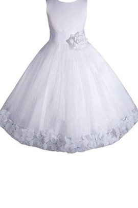 Robe de cortège enfant encolure ronde avec fleurs ligne a en taffetas fermeutre eclair