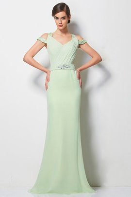 Robe de soirée naturel de princesse de col en v avec perle en chiffon