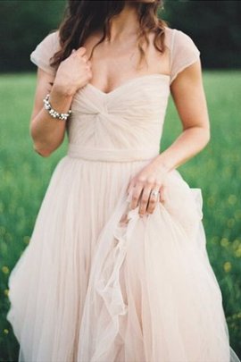 Robe de soirée naturel en chiffon manche nulle ruché de princesse