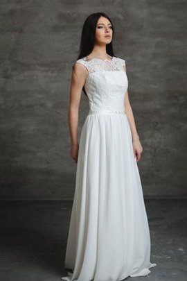 Robe de mariée avec perle en plage avec chiffon de traîne courte ligne a