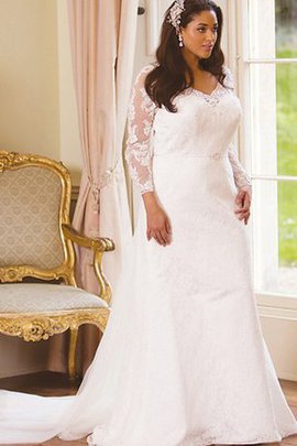 Robe de mariée facile distinguee v encolure de traîne moyenne avec décoration dentelle