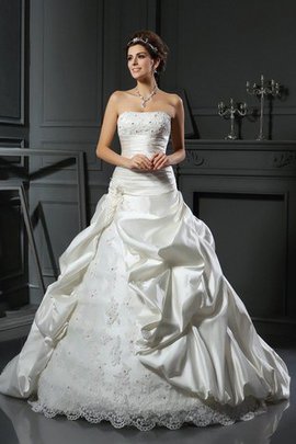 Robe de mariée longue avec perle de traîne moyenne appliques en satin