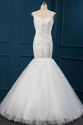 Robe de mariée naturel de col en cœur avec décoration dentelle de sirène avec perle