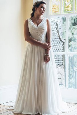 Robe de mariée facile avec perle de traîne moyenne v encolure avec sans manches