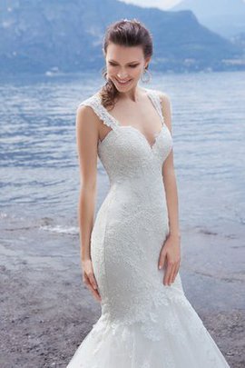 Robe de mariée naturel de sirène appliques de traîne courte en dentelle