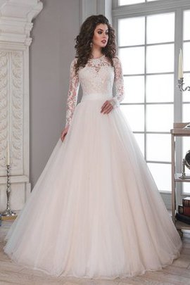 Robe de mariée modeste col u profond col ras du cou avec bouton ceinture