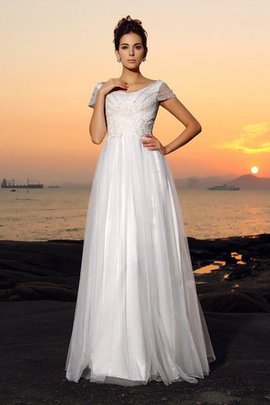 Robe de mariée longue avec perle a-ligne en plage de tour de ceinture empire