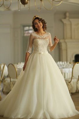 Robe de mariée en 1/2 manche de traîne moyenne appliques en tulle jusqu'au sol