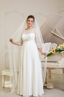 Robe de mariée longue simple avec chiffon avec lacets col ras du cou