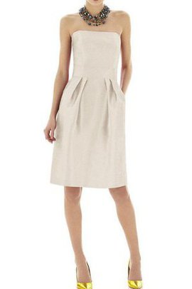 Robe demoiselle d'honneur bref plissage a-ligne en satin au niveau de genou