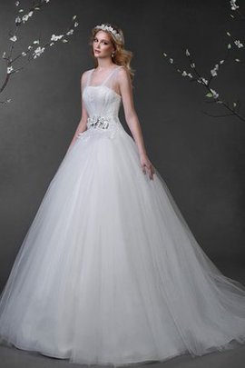 Robe de mariée longue naturel appliques de traîne moyenne avec perle