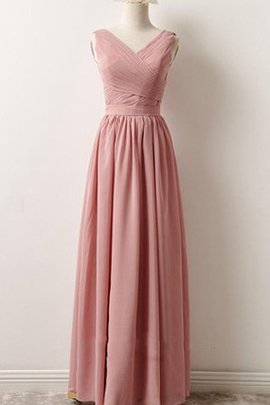 Robe demoiselle d'honneur ligne a manche nulle en chiffon v encolure avec zip