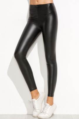 Leggings en cuir pu noir élastique