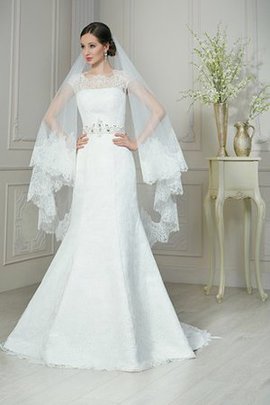 Robe de mariée naturel longueur au niveau de sol de sirène col ras du cou cordon