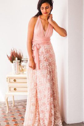 Robe demoiselle d'honneur romantique delicat longueur au ras du sol v encolure a-ligne