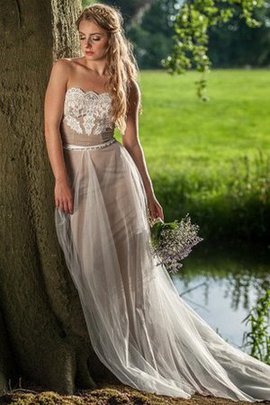 Robe de mariée décontracté de traîne courte 2 pice ligne a avec ruban