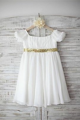 Robe de cortège enfant avec manche courte a-ligne de col bateau avec fleurs avec perle