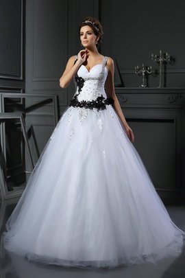 Robe de mariée longue manche nulle appliques avec lacets en tulle