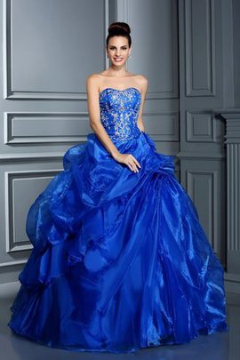 Robe de quinceanera de col en cœur de mode de bal manche nulle en satin cordon