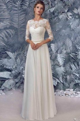 Robe de mariée ligne a avec manche 3/4 avec décoration dentelle avec chiffon avec perle