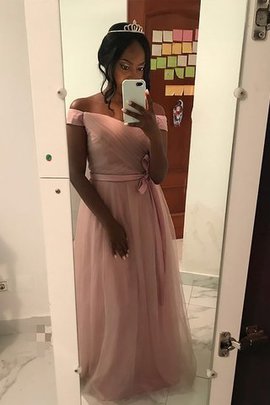 Robe de soirée a-ligne avec ruban de princesse avec sans manches d'epaule ecrite