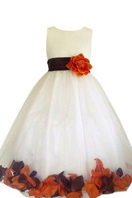 Robe de cortège enfant a-ligne avec sans manches avec fleurs en satin jusqu'au sol