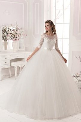 Robe de mariée avec perle avec ruban avec cristal avec manche 1/2 boutonné