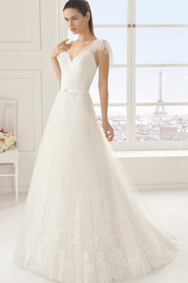 Robe de mariée majestueux longue sans dos jusqu'au sol avec manche courte