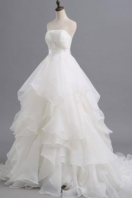 Robe de mariée d'epaule ecrite manche nulle en organza bretelles spaghetti avec fronce