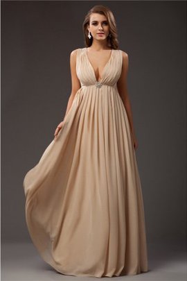 Robe de soirée naturel v encolure avec perle manche nulle avec chiffon