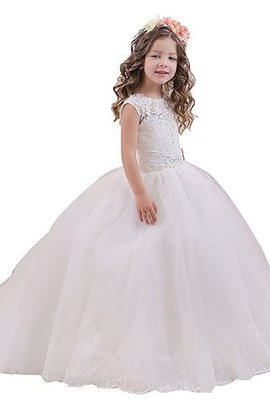 Robe de cortège enfant naturel col u profond avec fleurs avec sans manches en tulle