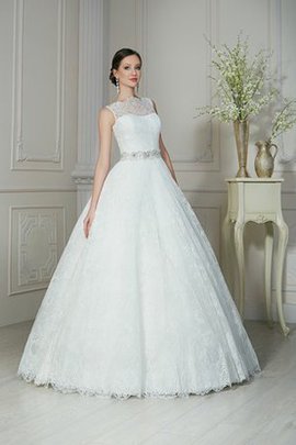 Robe de mariée naturel ligne a fermeutre eclair avec perle jusqu'au sol