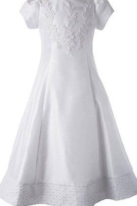 Robe de cortège enfant naturel en satin de col haut avec manche courte a-ligne