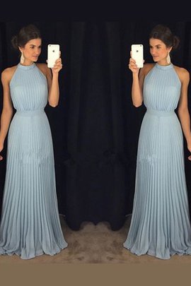 Robe de bal naturel plissage en chiffon de col haut longueur au ras du sol